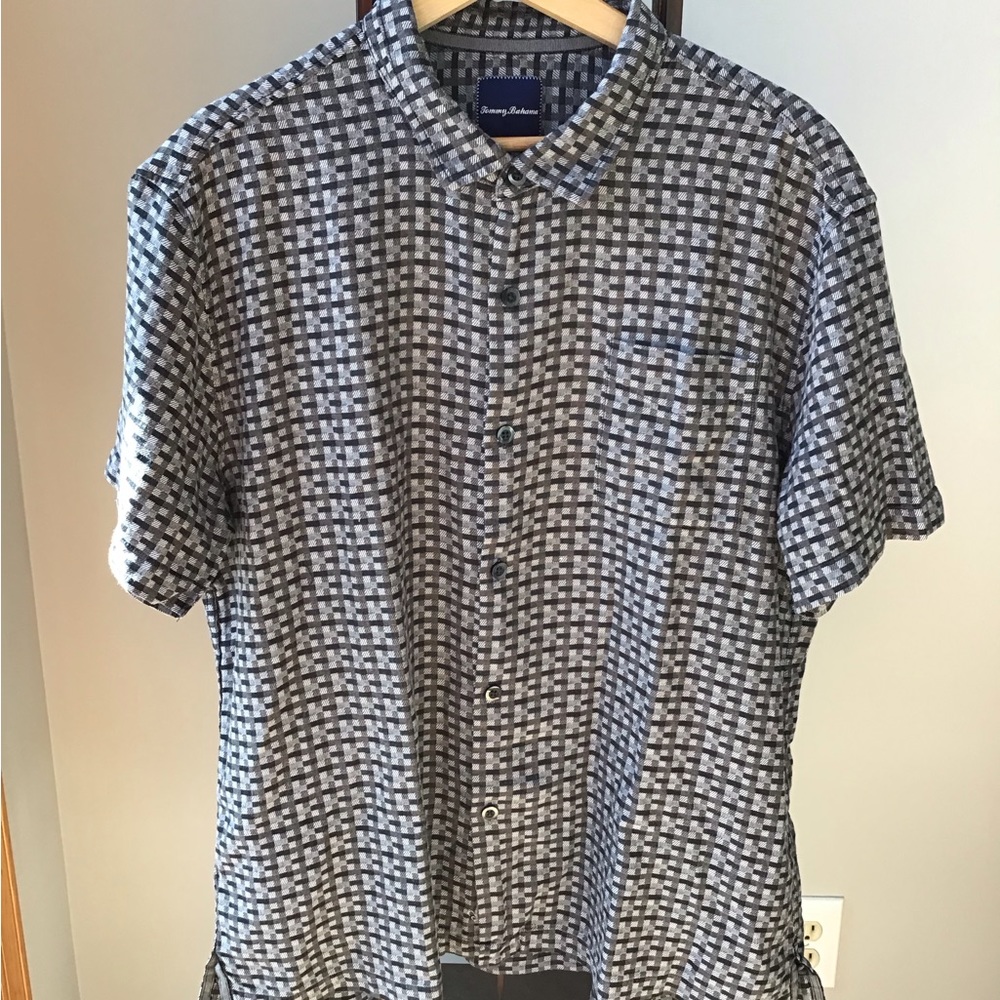 TB Silk Textured Cotton Short Sleeve Plaid Check‎ Shirt Button Down